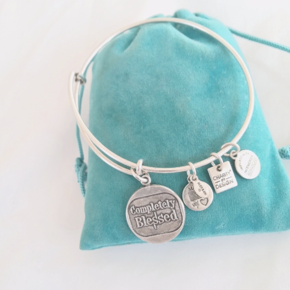 Alex and Ani COMPLETE BLESSED Charm Silver Bangle Bracelet.